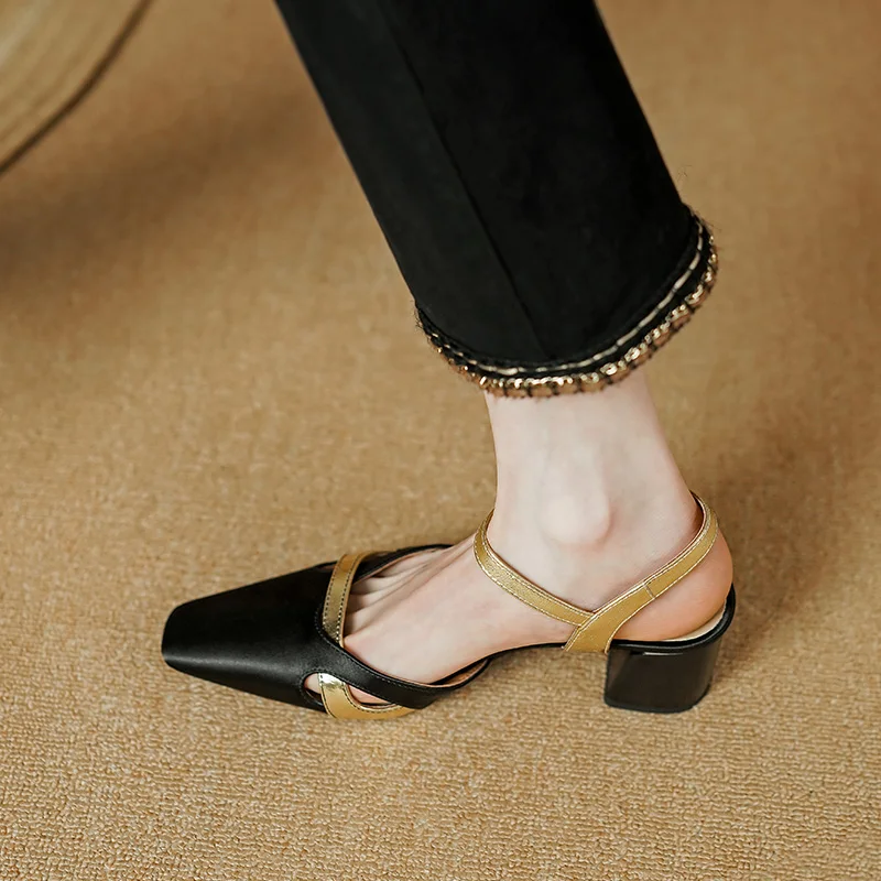 2023 Summer New Ankle Strap High Heels Women Sandals Genuine Leather Elegant Office Ladies Party Shoes Woman Pumps Size 34-40