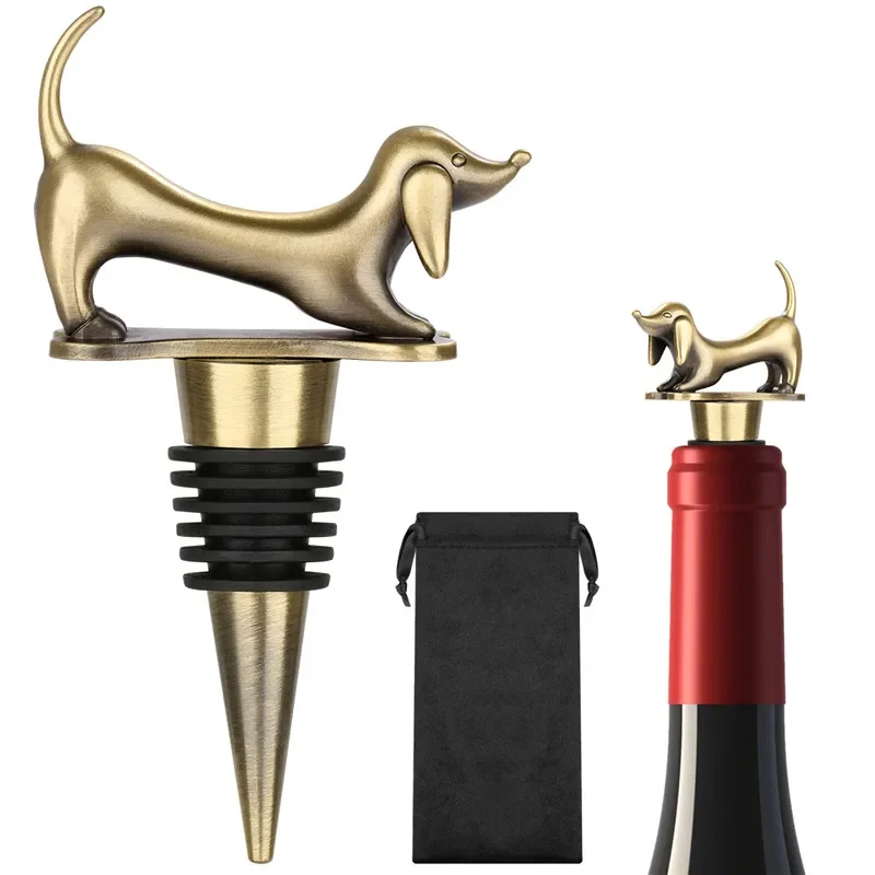 

Vintage Lovely Dachshund Wine Stopper Sausage Dog Metal Bottle Stoppers for Kitchen Club Party Wedding Barware Gift Set