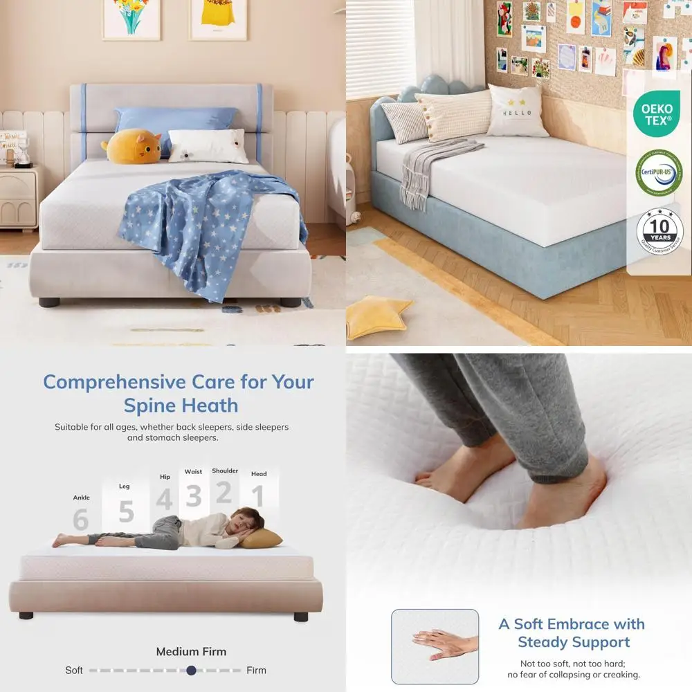 

Green Tea Memory Foam Twin Mattress 6 Inch Medium Firm, Fiberglass-Free, CertiPUR-US Certified for Cool Sleep and Comfort