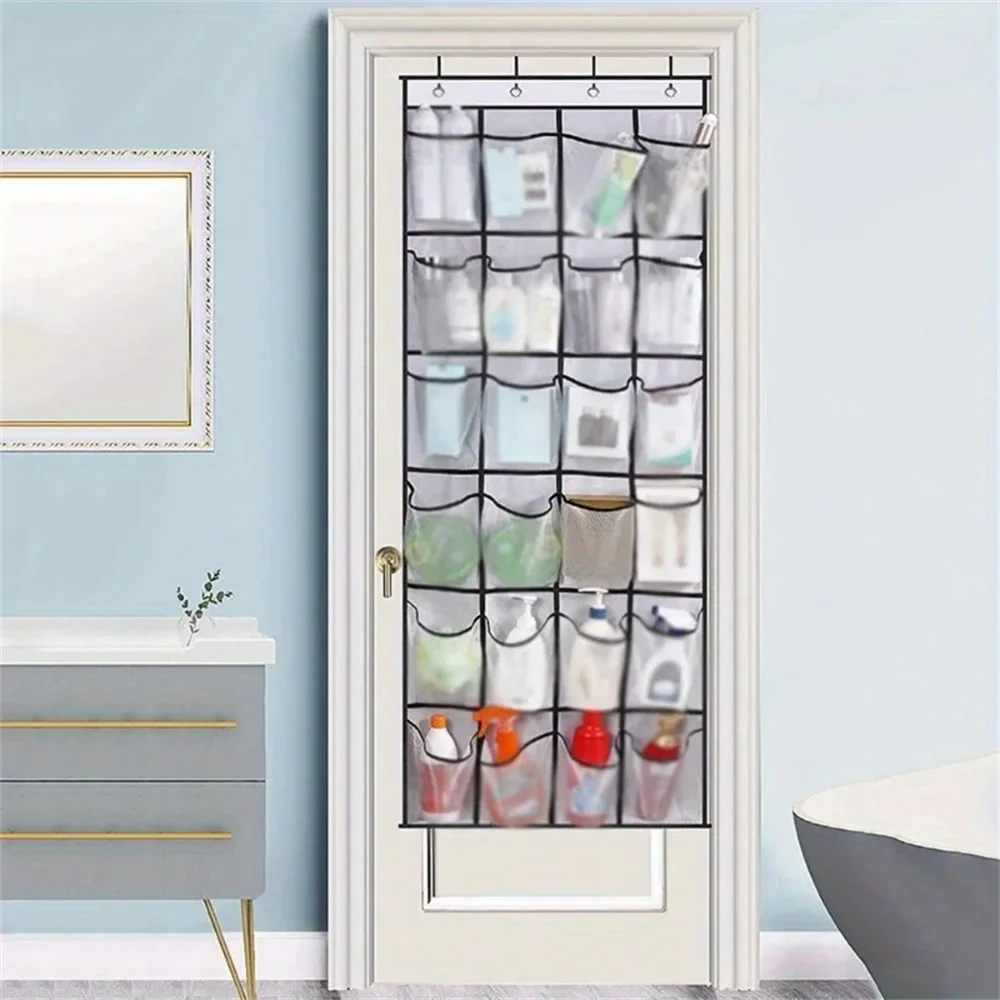 24 Grid Wall-Mounted Sundries Shoe Organiser Fabric Closet Bag Storage Rack Mesh Pocket Clear Hanging Over The Door Cloth Box