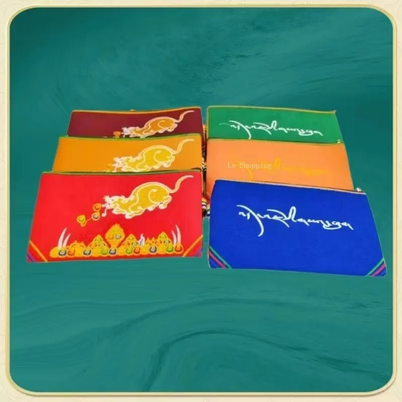 Tibetan-style Embroidered Canvas Bag/Large-capacity Double-layer Clutch Bag Storage Mobile Phone Cards Keys Buddhist Decoration