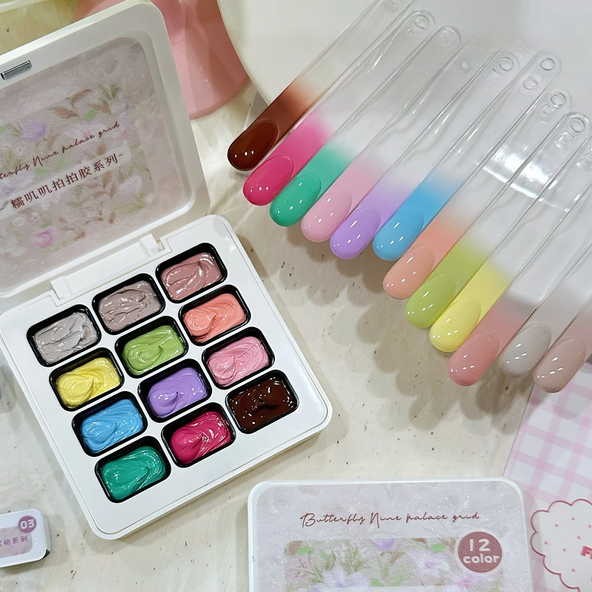 

12 цветов/сетка, гель-лак для ногтей, всесезонный дизайн ногтей, градиент цвета, используемый для штамповки ногтей, гель-лаки