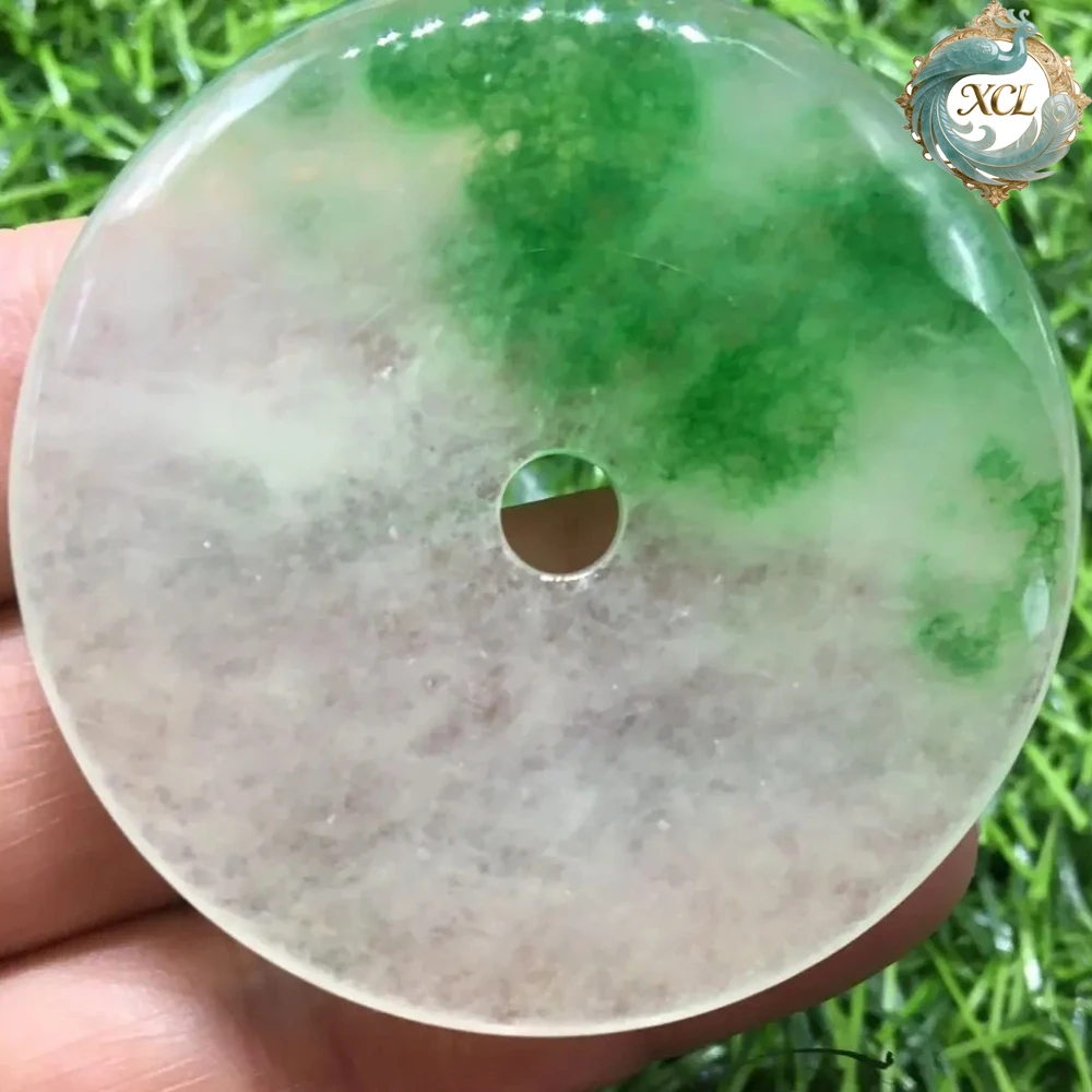 

New Jadeite Dry Green Pendant - Fashionable High-End Couple Safety Buckle Design, Elegant Gemstone Jewelry for Men & Women