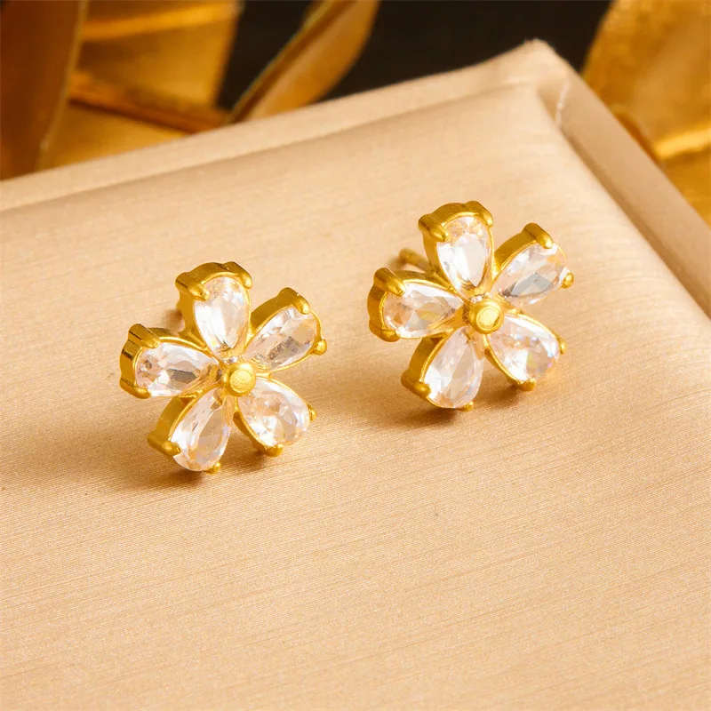 Crystal Flower Jewelry Set Daisy Clear Necklace Earrings Bracelet Perfect Women’s Jewelry Stainless Steel Chain Chokers Gifts