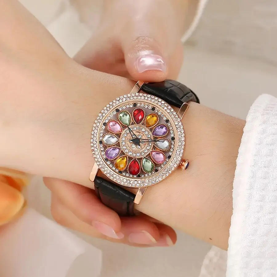 أزياء Babysbreath كوارتز ساعة أنثى فاخرة أنيقة على مدار الساعة السماء المرصعة بالنجوم حلقة من جلد الإبداعية الماس النساء الساعات