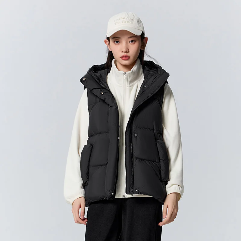 Semir Down Vest Women Layered Loose Solid Color Coat Simple Fashion Winter Waterproof Hooded Top