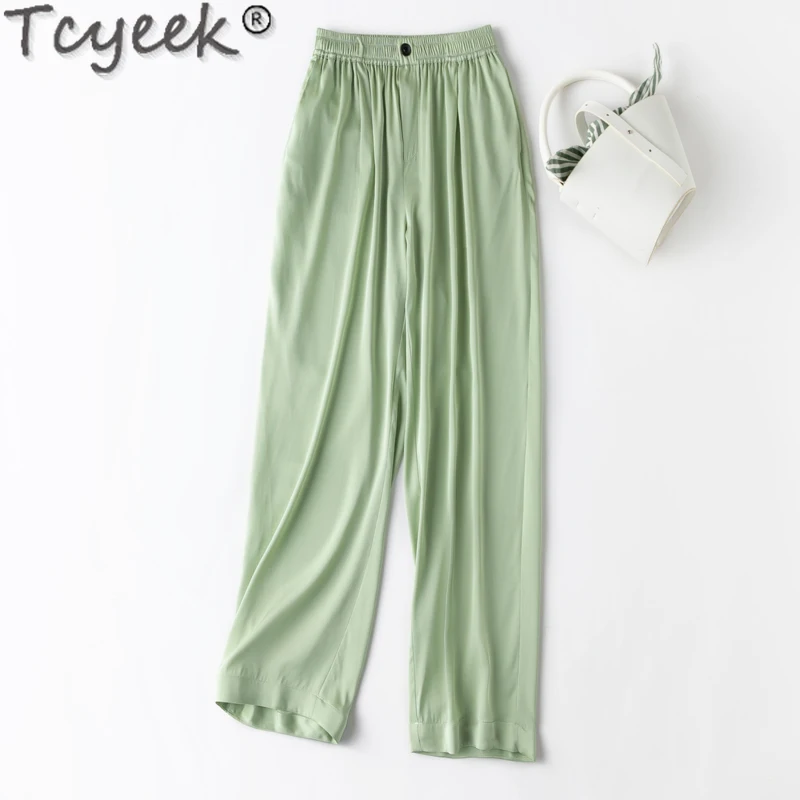 

Tcyeek 20MM Real Silk Harem Pants Women Summer Clothes Elegant Woman Trousers 93% Mulberry Silk Long Pants 2024 Pantalones Mujer