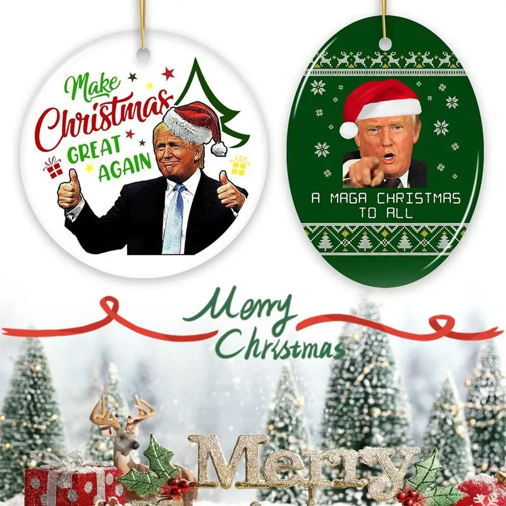 1pc Christmas Acrylic Presidential Ornament Make Great Again Christmas Funny Santa Claus Hanging Decorations