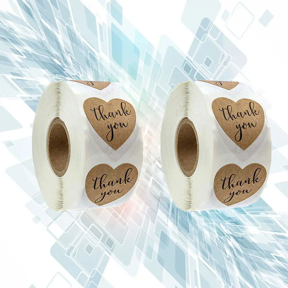 1000Pcs Roll Heart Shape Thank You Labels Self Adhesive Stickers Candy Bag Sealing Decorative Sticker Roll Packaging Treat Bag