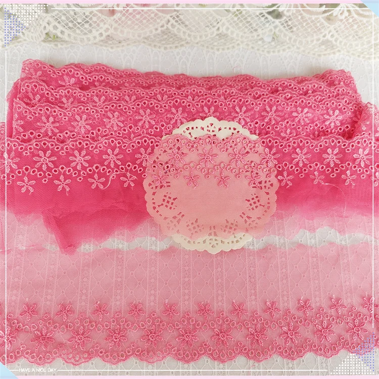 2Yards Soft Pink Tulle Mesh Ivory Fabric Venise Lace Trim Embroidery Sewing Crafts Doll Material Lace Edge Skirt 8.5cm wide