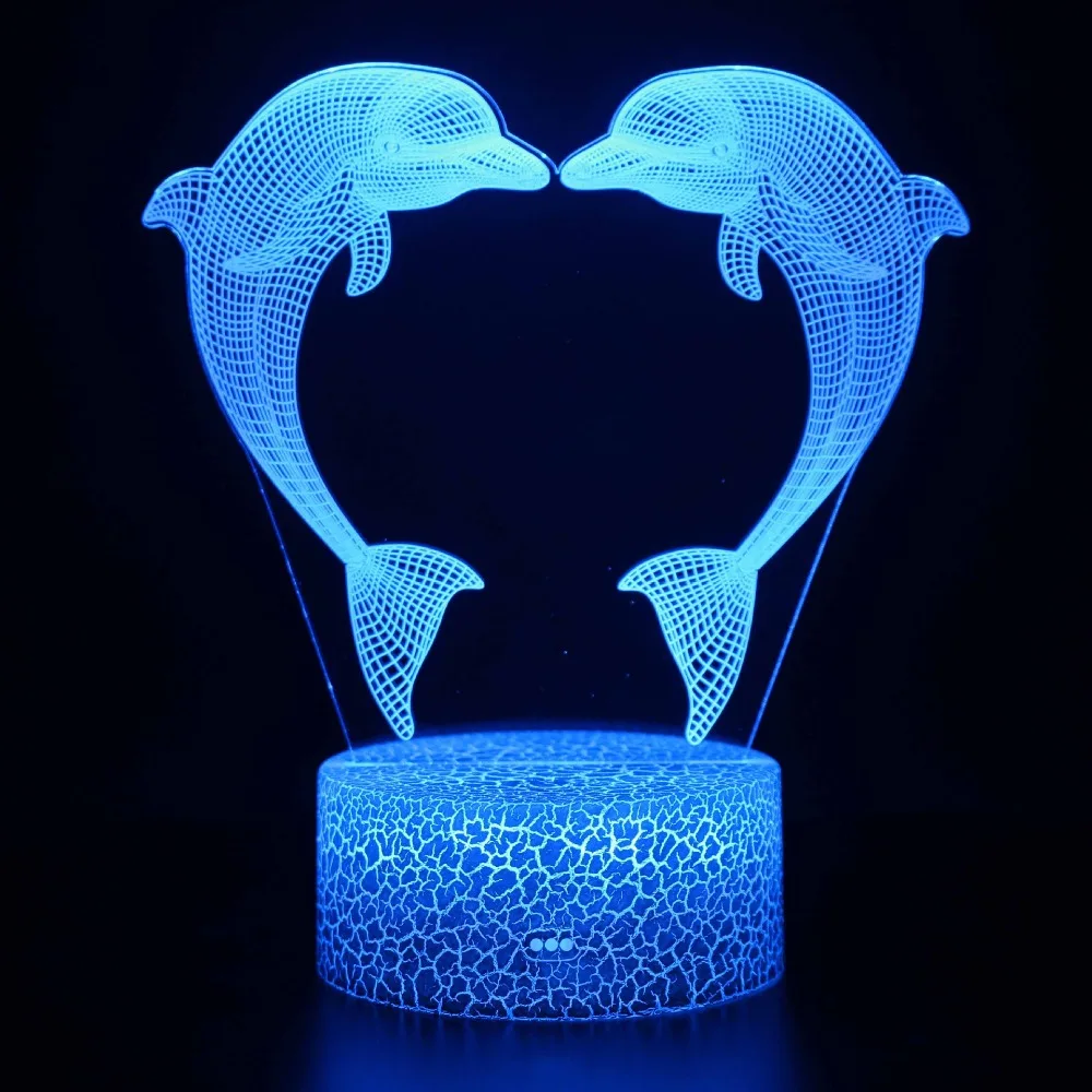 Dolphin 3D Illusion Lamp  LED Room Table Decor 7 Color Changing Sea Animals Night Light Birthday Gift for Child Baby Girls Boys