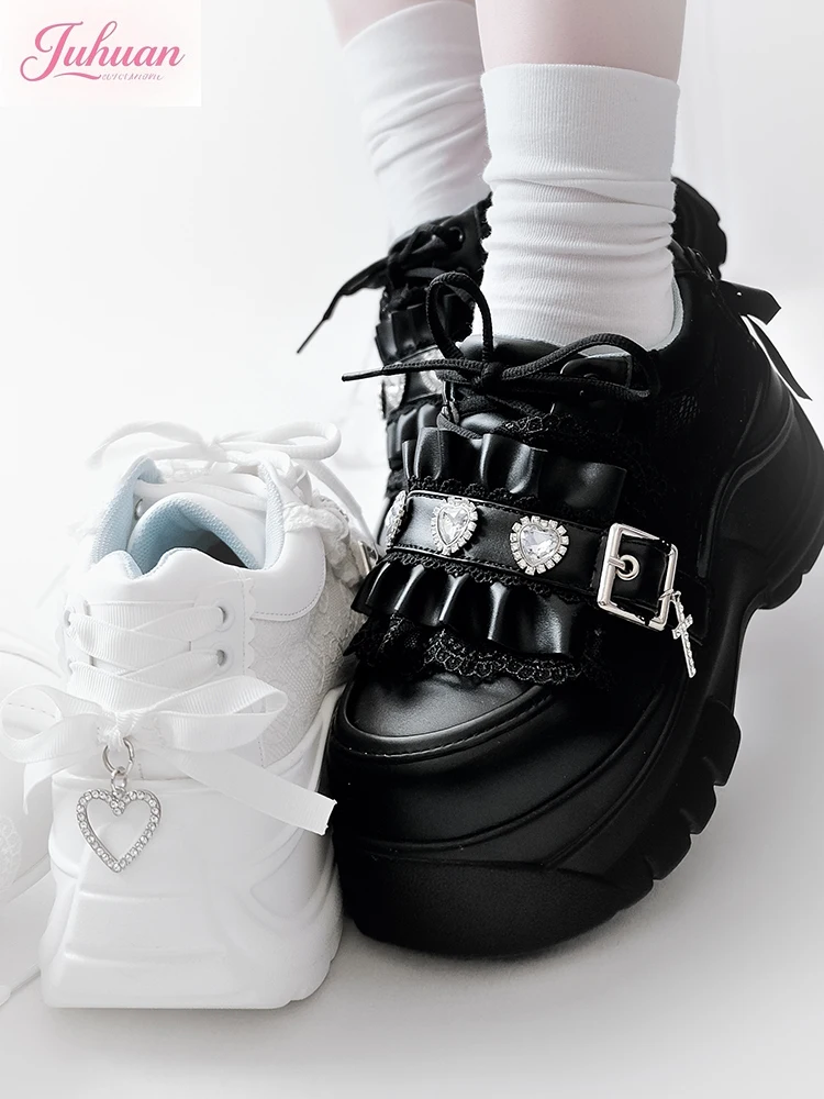 

Japanese Original Subculture Y2k Women's Muffin Shoes Lolita Bow Frilly Love Rhinestone Casual Versatile Platform Shoes Female