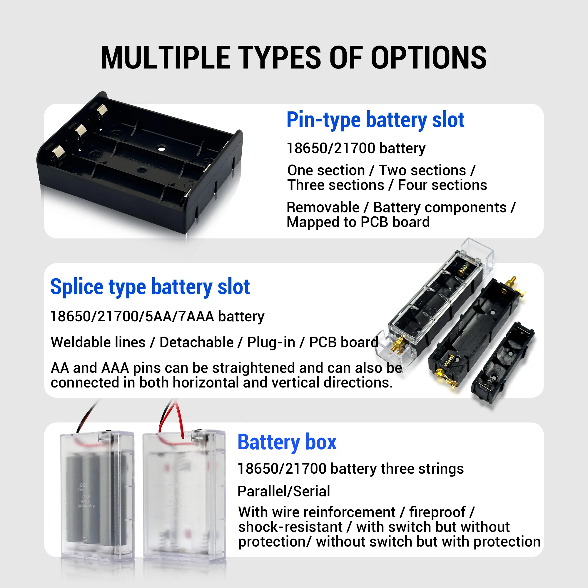 Heltec Universal DIY Battery Holder For 18650 21700 AA AAA Cells, Multiple Types Battery Slots & Storage Boxes
