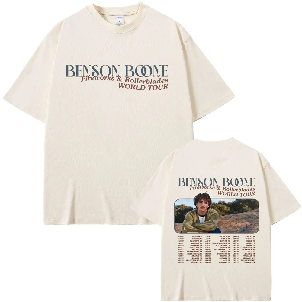 Benson Boone Fireworks & Rollerblades World Tour T-shirts Men Hip Hop Oversized T Shirts Men's Fashion Casual Crewneck T-shirt