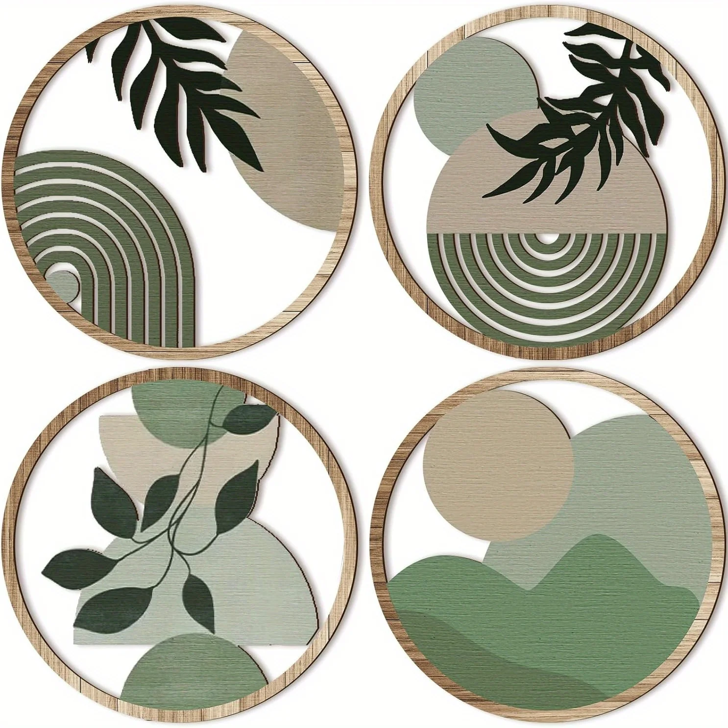 4 Boheemse muurkunstset - Houten Boheemse decor, geometrische hangende kunstwerken, geschikt voor babykamer, boerderij esthetisch minimalistisch