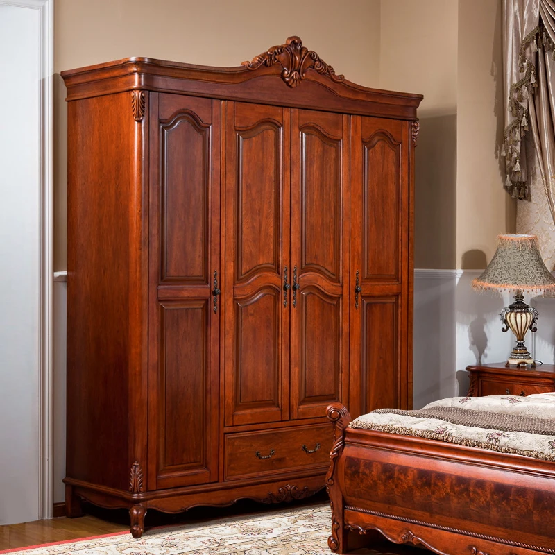American-style Classic Solid Wood Wardrobe with Storage Space for Bedroom Furniture. High-end Vintage Home Furniture.