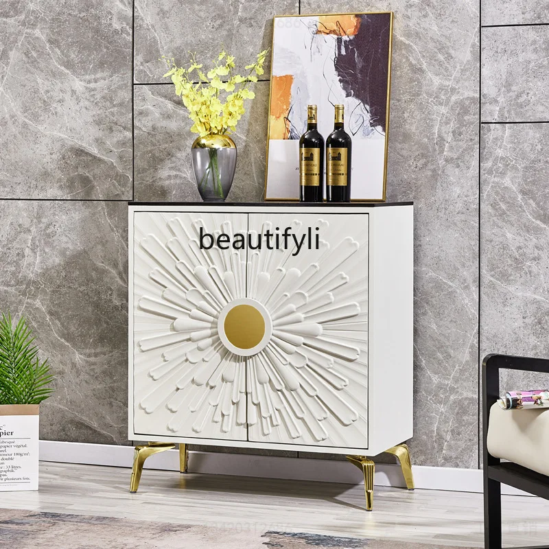 Italian Style Entrance Hall Cabinet Shoe Cabinet Relief Decoration Living Room Two-Door Marble Sideboard