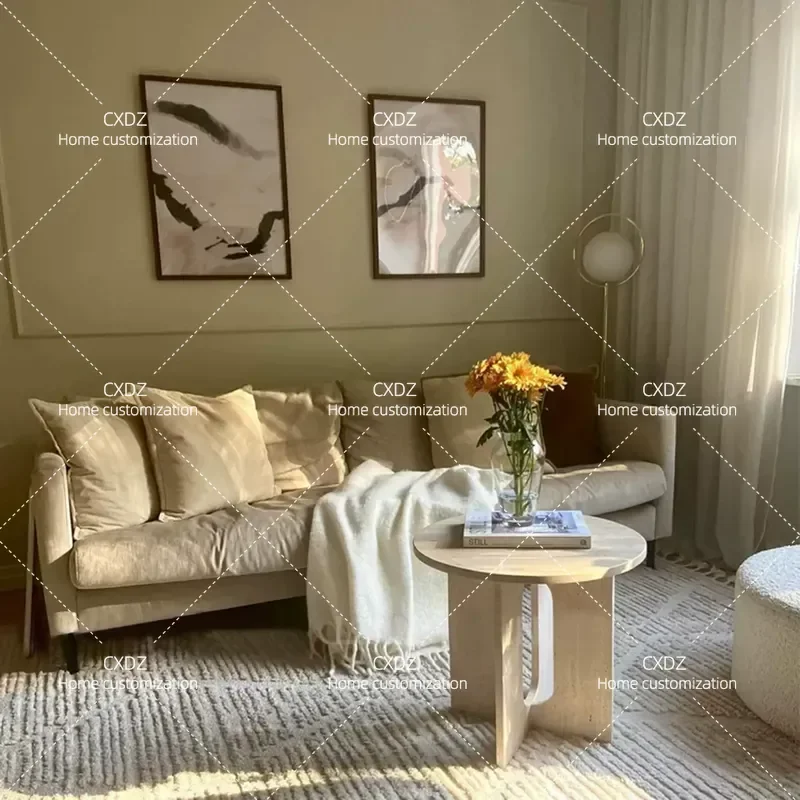 Fan Tao Wabi Sansan Wind Natural Travertine Marble Sofa Side Table Living Room Household Movable Corner Small Coffee Table