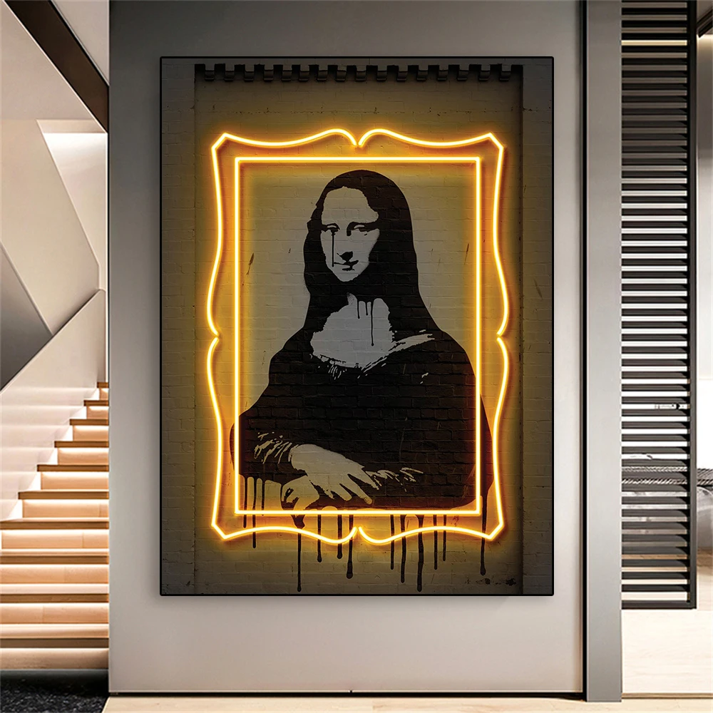 Modern Neon Sign Mona Lisa Poster Robot Artwork Canvas Painting Racing Print Abstract Wall Picture Game Room Bedroom Decoration