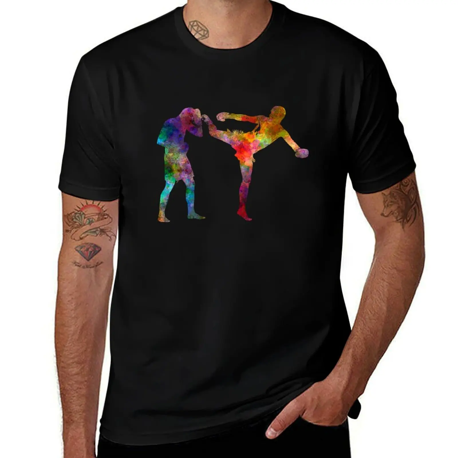 

Two men exercising thai boxing silhouette 01 T-Shirt t shirts for man slim fit man t shirt cotton T-Shirt