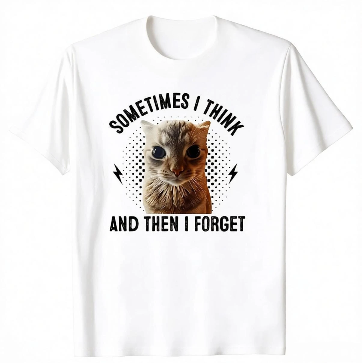 Sometimes I for THINK Then I Forget Cat Meme Women's Oversized T-shirt Comfortable Fit for All Seasons Funny Short Sleeved Tops