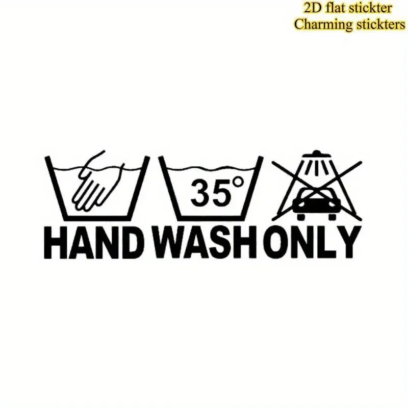 1pc 2D Flat Hand Wash Only Funny Laundry Symbol Vinyl Sticker Waterproof UV Resistant Decal for Car Window Decor