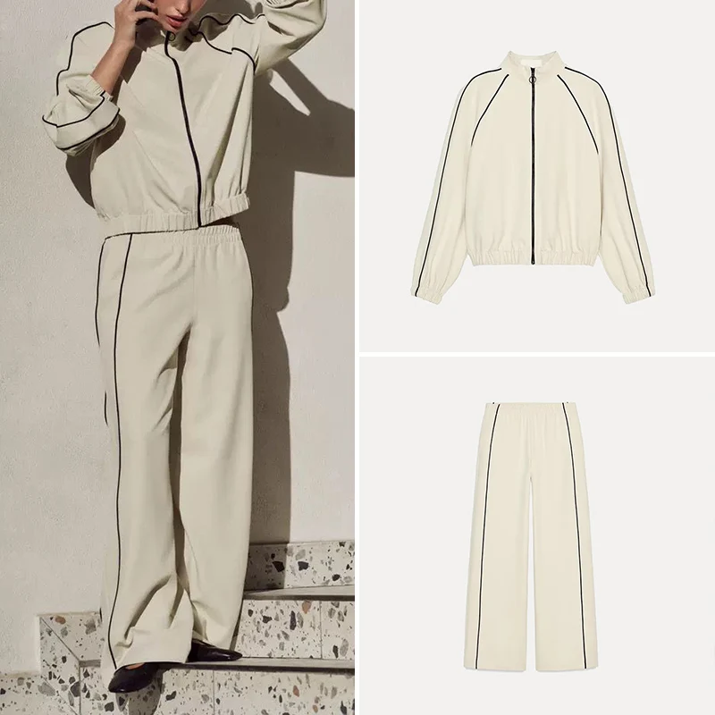 

Женская повседневная цветная блузка весны 2024, комплект длинных брюк и верхней одежды из 00% полиэфирного волокна