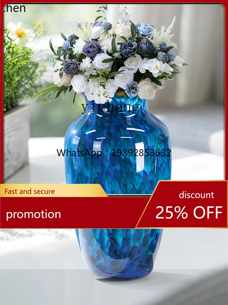 

YFY vase ornament living room enamel glass art blue flower arrangement ceramic high-end crafts
