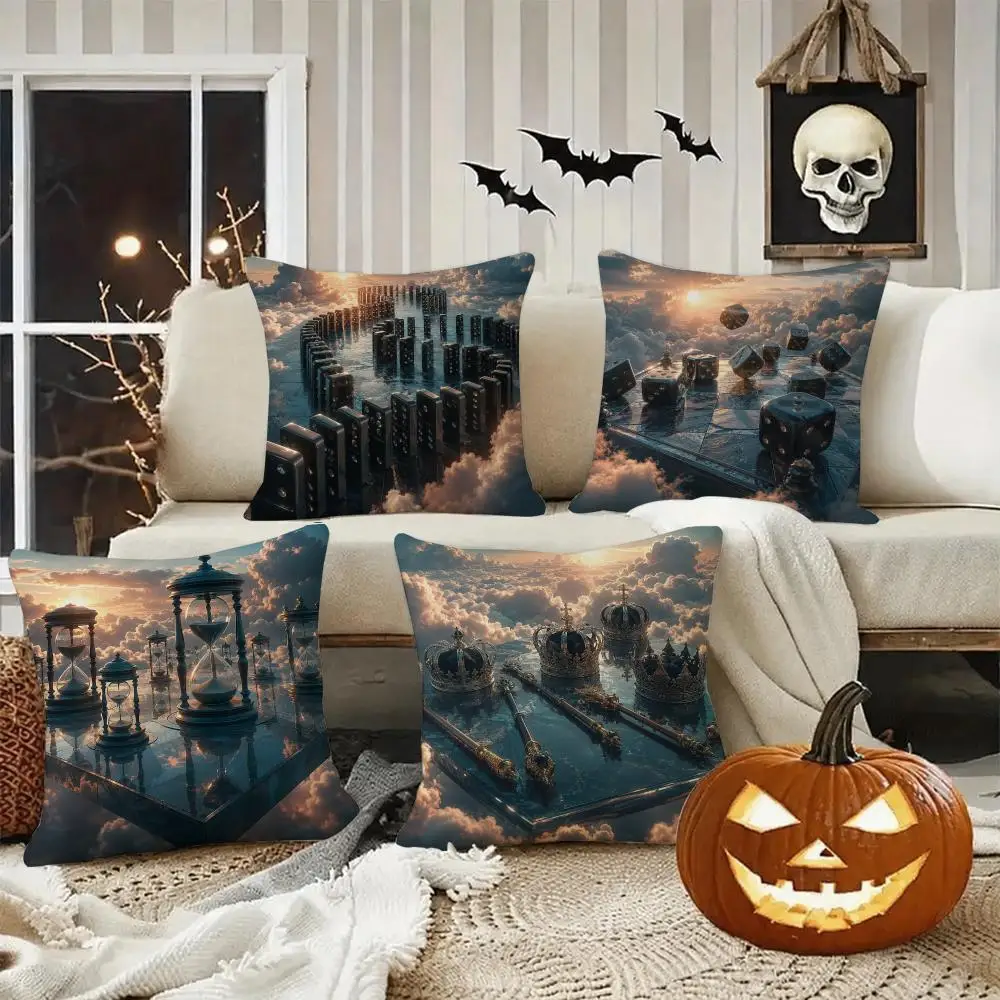 Fantasy Halloween Gift Cushion Cover Halloween Rustic Throw Pillow Covers, Cute Ghost Pumpkin Maple Leaf Cushion Covers