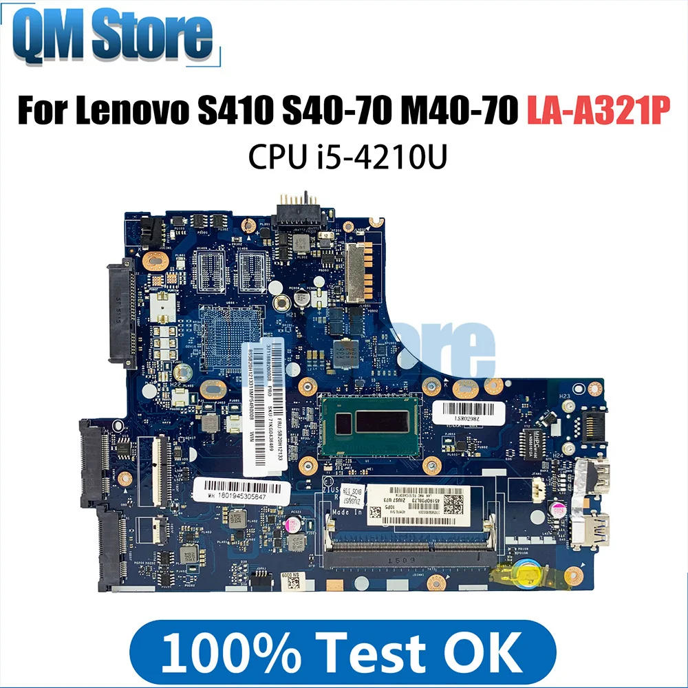 

LA-A321P Mainboard For Lenovo S410 S40-70 M40-70 Laptop Motherboard ZIUS6 S7 With i5-4210U CPU Working Good