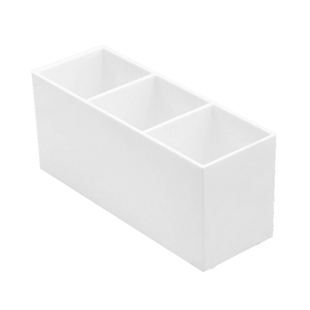 ที่ใส่แปรงอะคริลิค 1 ชิ้น แบบสามช่อง กล่องจัดระเบียบเครื่องสำอางบนโต๊ะ กล่องเก็บปากกาแต่งหน้า ดินสอเขียนคิ้ว ลิปสติก