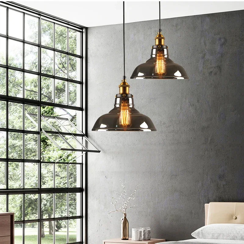 

Vintage Glass Chandelier Loft Dining Room Kitchen Modern Bedroom Lights Smokey Grey Home Decor Lighting luminaire