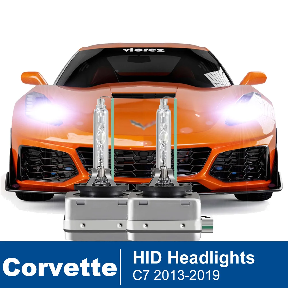 2Pcs HID Xenon Headlight Bulb For Chevrolet Corvette C7 2013-2017 2018 2019 6000K Low Beam (Only fit original bulb is Xenon）