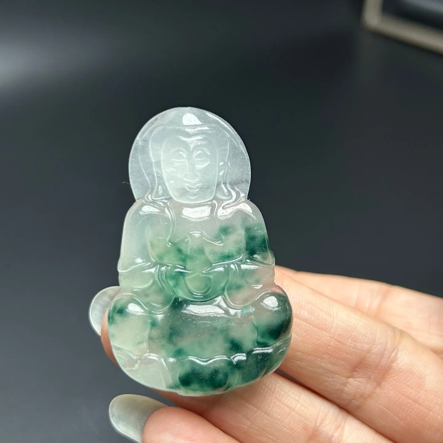 Real Natural Green Flowers jade Jadeite engrave guanyin Amulet Pendant&Necklaces