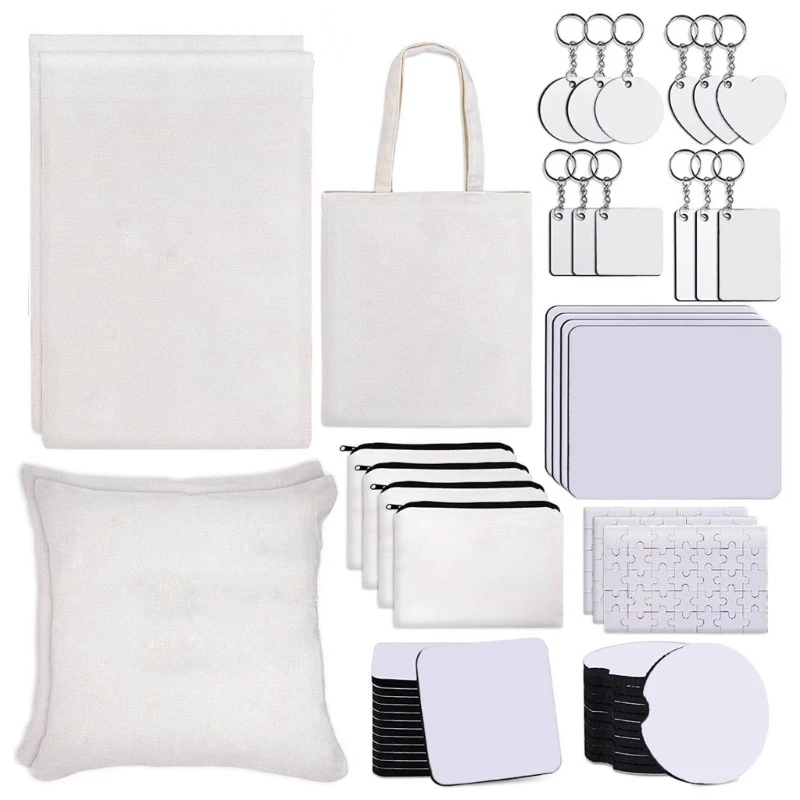 KX4B MDF Sublimation Printing Blanks: 76-Piece Blanks Keychain and Cosmetic Bag Set