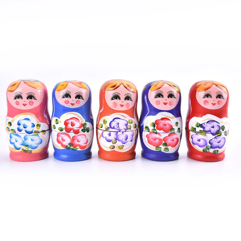 5Pcs Novelty Cartoon Girl Russian Wooden Nesting Dolls Hand Painted Matryoshka