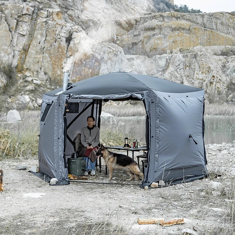 

Hexagonal tent outdoor camping equipment protection automatic quick opening chimney mouth large space rear tent