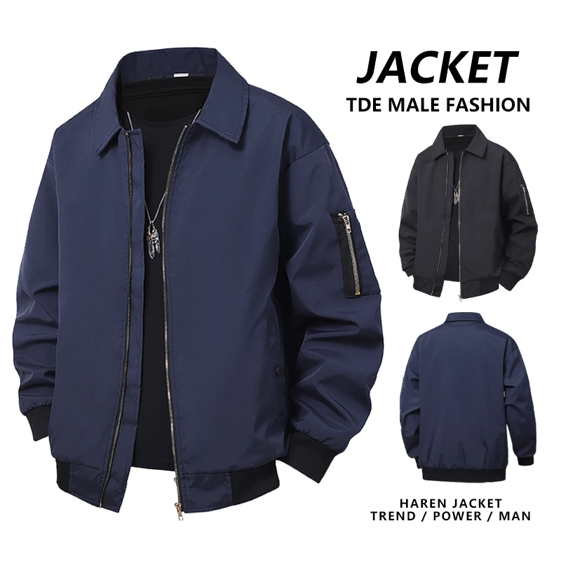American Retro Dark Blue Pilot Jacket Short Baseball Style Men's Streetwear Fashion Outerwear Trendy Brand