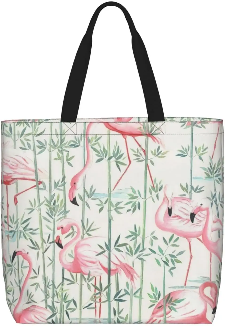 Floral With Flamingo Tote Bags Zipper Casual Handbag Big Capacity Shoulder Bag Lightweight For Women