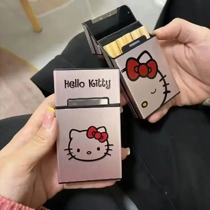 New MINISO Hello Kitty Cute Kawaii Cigarette Case Portable Thick Flip Cartoon Cigarette Case for Men and Women Holiday Gift