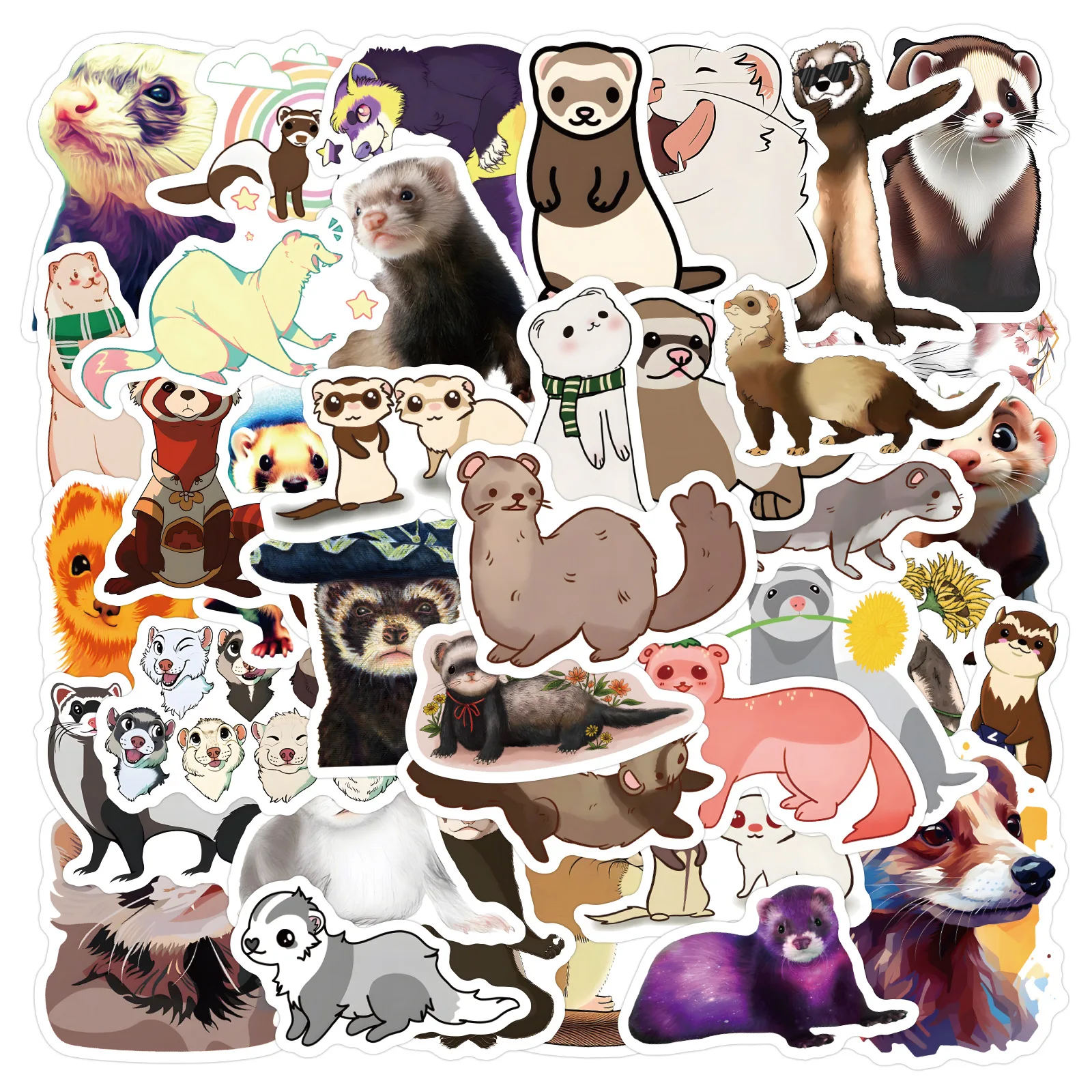 

55/110PCS Cute Ferret Waterproof Stickers Cartoon Animals Graffiti Decoration DIY Guitar Laptop Bike Water Cup Kids Toy Decals