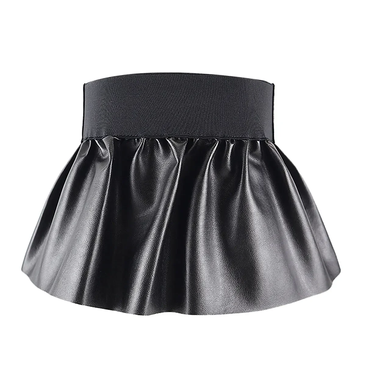 Black Leather Wide Belts Skirts Womens Fashion Elastic Wide Waistband PU Leather Garters Peplum Cinch Belt Skirt Party Clubwear
