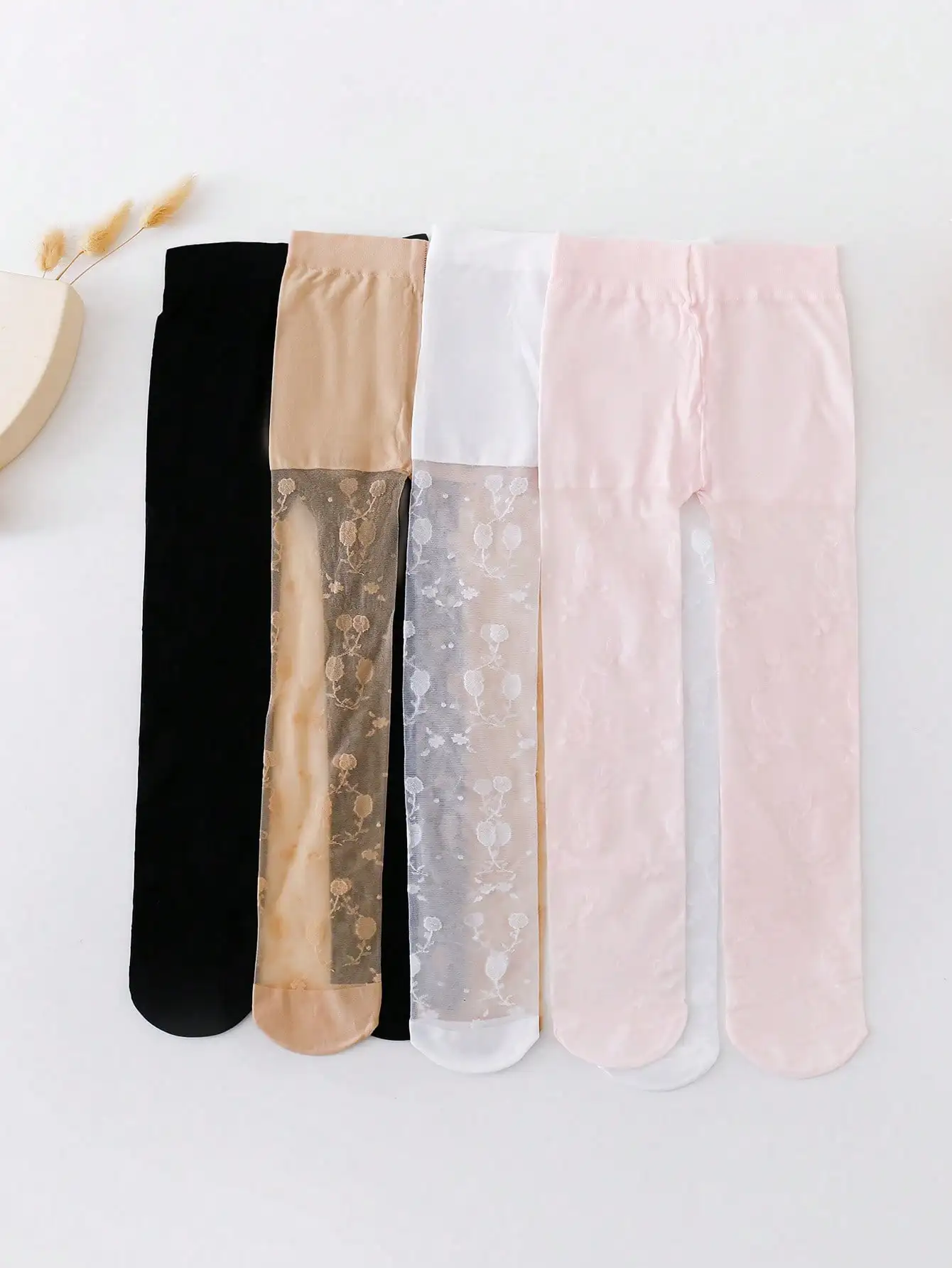 4PCS Kids Girl Summer Thin Tights Solid Color Floral Sheer Pantyhose 0-14Y Nylon Spandex Breathable Stockings Party Daily Wear