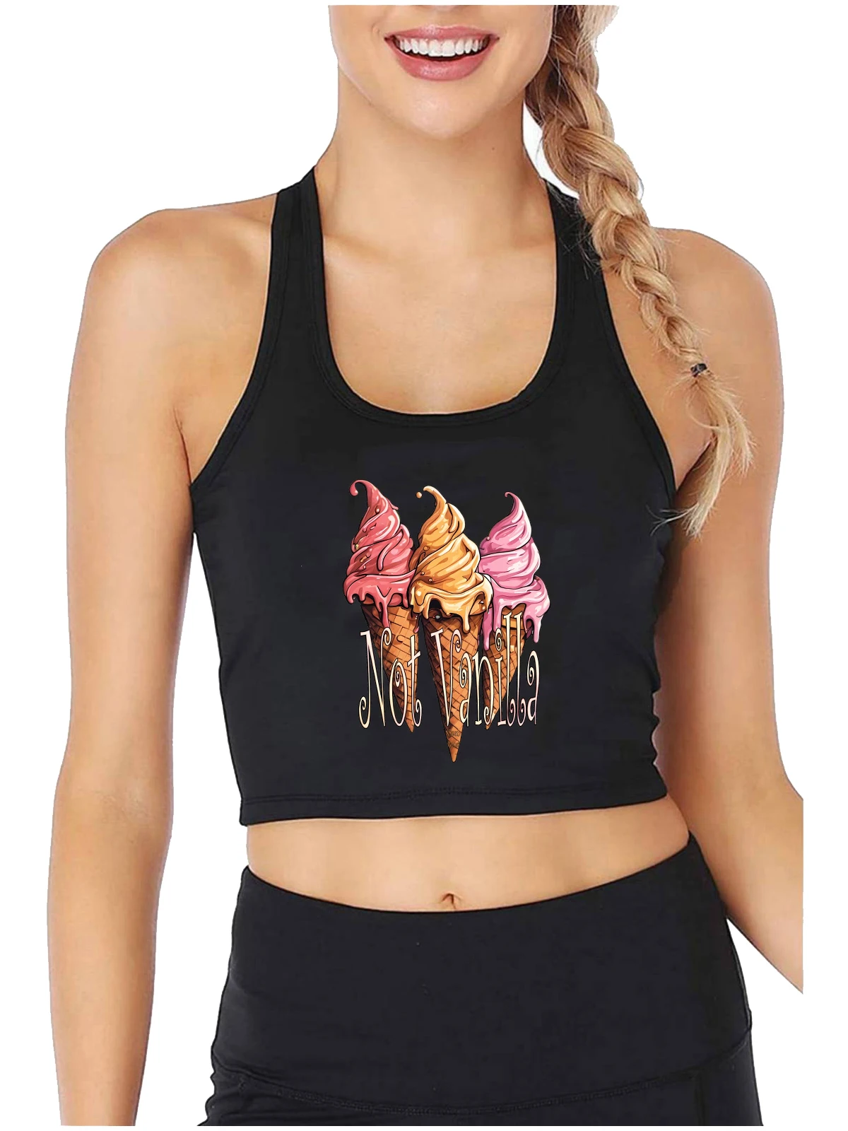 Not Vanilla Ice Cream Graphic Sexy Slim Fit Crop Top Hotwife Humor Playful Flirting Style Tank Top Swinger Cotton Sport Camisole