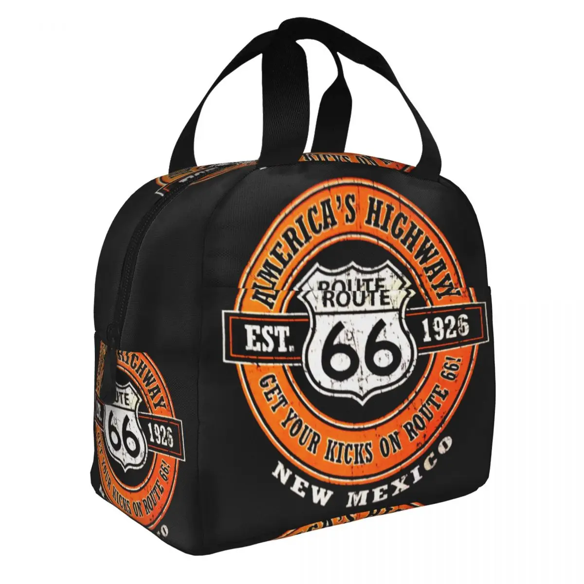Motorcycle Ride Route 66 Resuable Lunch Box for Women Waterproof Cooler Thermal Food Insulated Lunch Bag For Travel Work