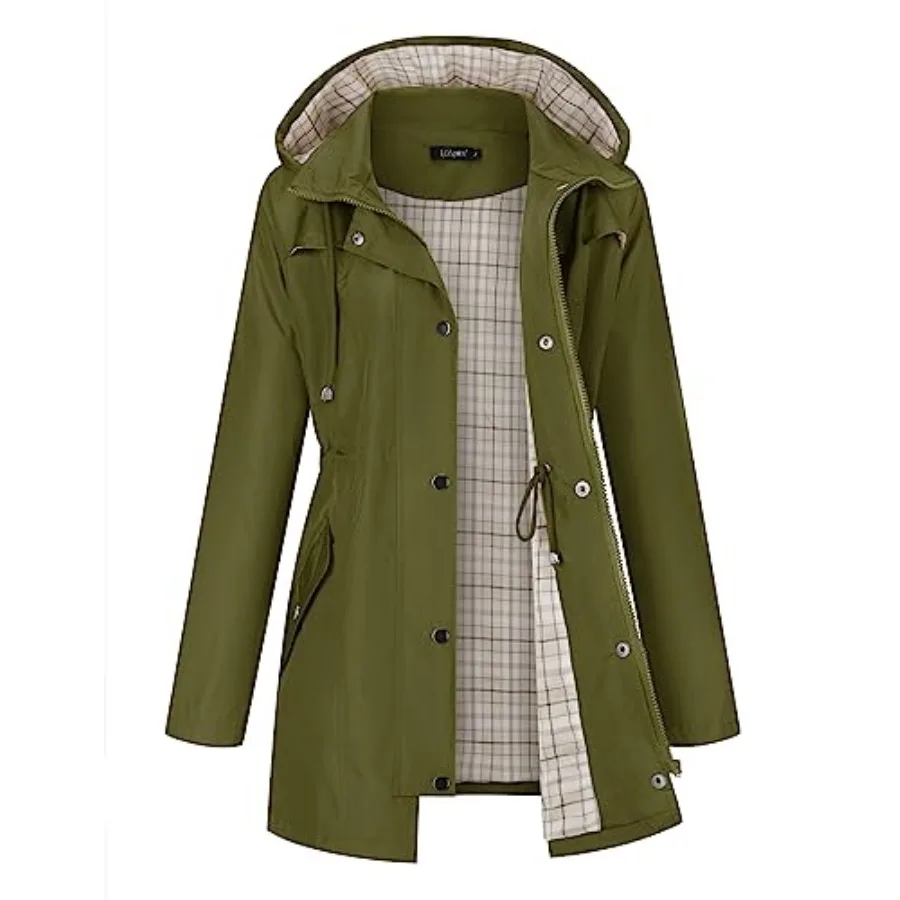

LOMON Women Waterproof Outdoor Hiking Raincoat Women Lined Rain Jacket Lightweight Hooded Jackets Trench Coats