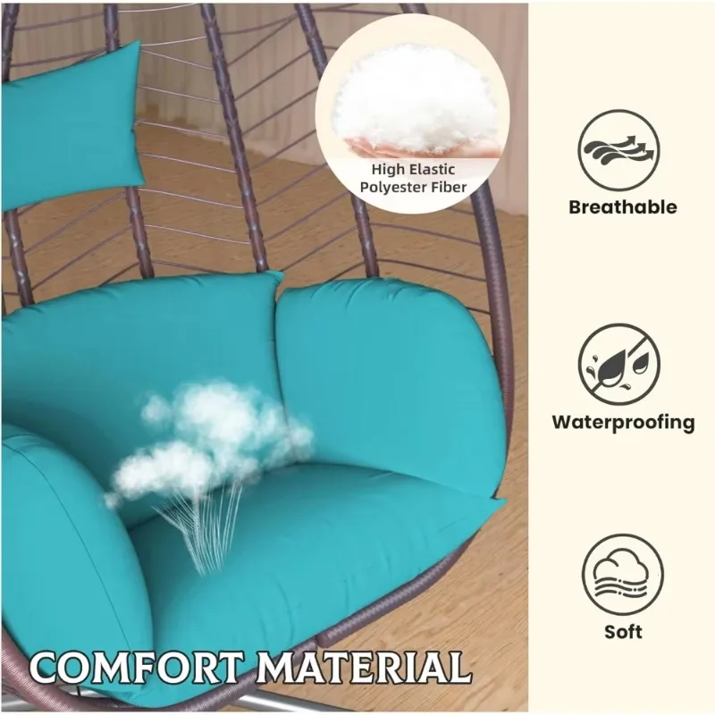 

350lbs Capacity Hanging Egg Chair with Stand Outdoor,Patio Rattan Wicker Swing Egg Chair with UV Resistant Cushions