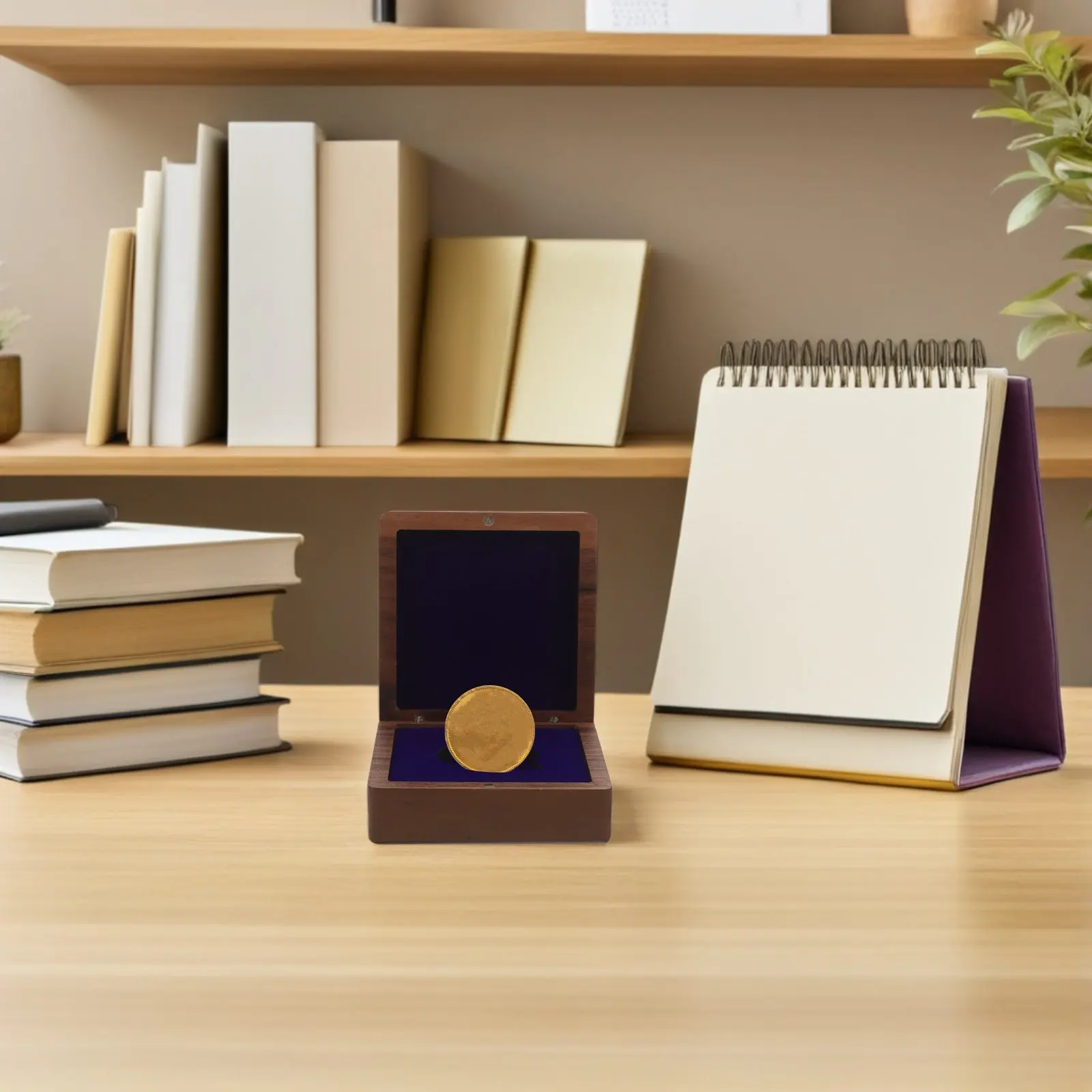Single Wooden Display Case Medal Holder Badge Collector Organizer Flip Top Protective Storage Box for Home