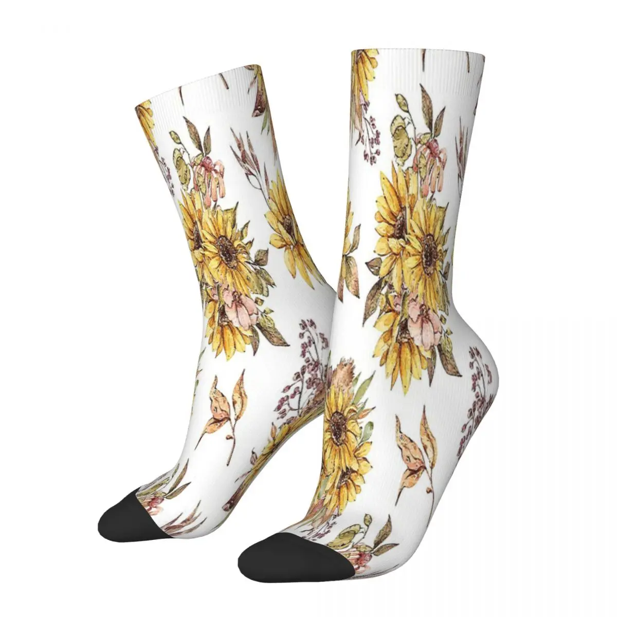 Watercolor Bouquet Illustration Sunflower Sun Flower Flowers Socks Male Mens Women Summer Stockings Polyester