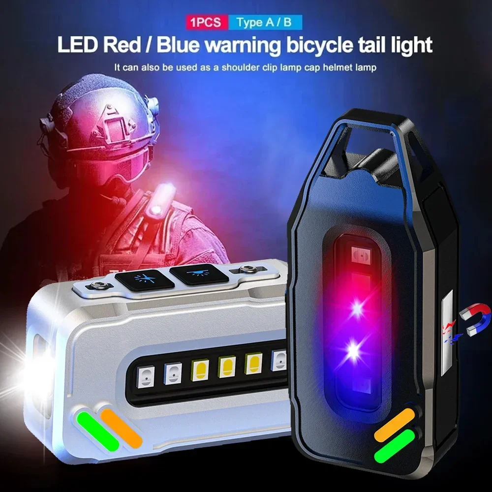 USB Rechargeable LED Flashlight Work Light Keychain Torch For Police Shoulder Clip Lights Warning Flashing Light Outdoor Lamp